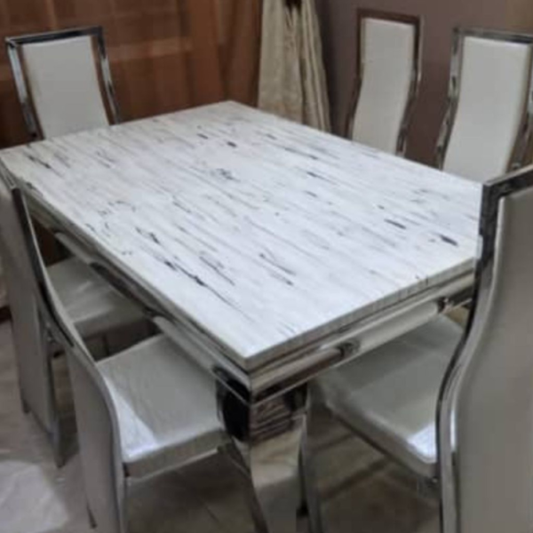 Ensemble Table à Manger Marbre et Chromé - 6 Places