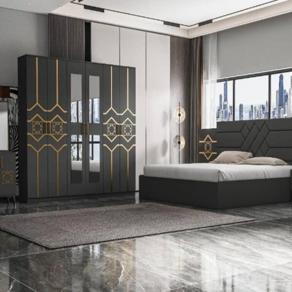Chambre Urbain Sombre avec Motifs Dorés